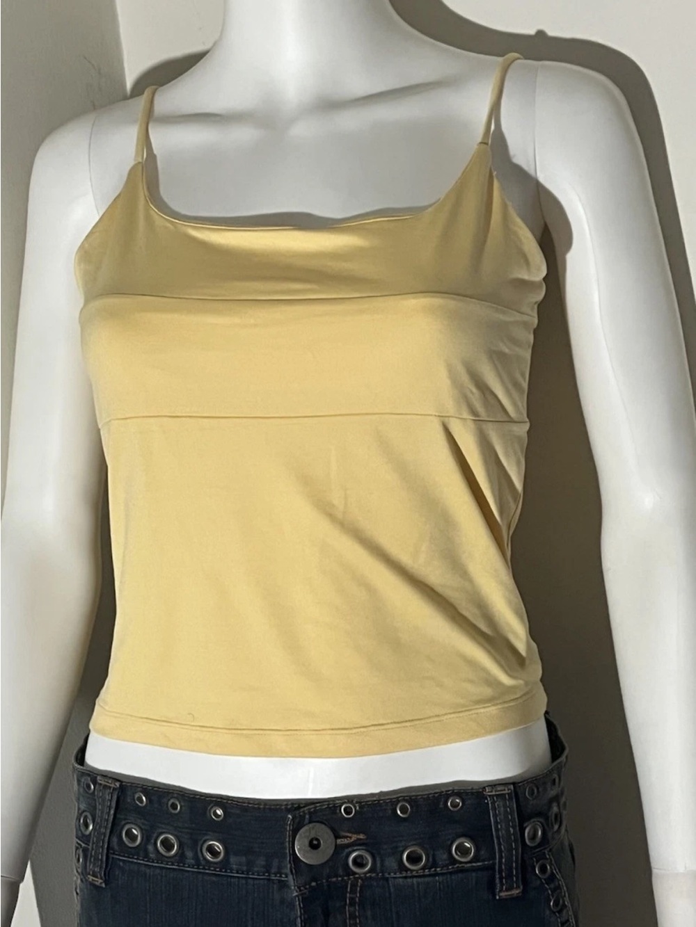 Vintage Yellow Camisole Crop Tank Top Built In Bra Made In USA 🇺🇸 Small